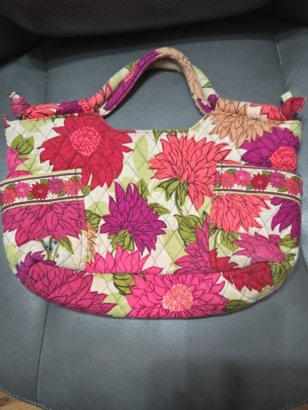 Vera Bradley Quilted Floral Satchel in Pink, Magenta and Green